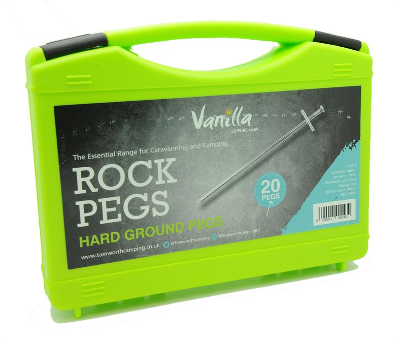 Vanilla Leisure Rock Pegs 23cm Long Pack of 20 with Free Case – Tamworth Camping