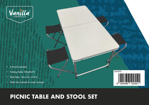 Vanilla Leisure Picnic Table and 4 Stool Set-Tamworth Camping