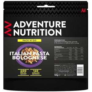 Adventure Nutrition Pack & Go Italian Pasta Bolognese 600 Kcal (Single)-Tamworth Camping