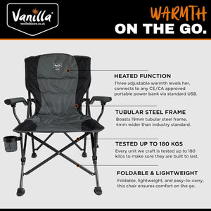 Vanilla Leisure Vesuvius Folding Outdoor Chair with Heated Seat and Back-Tamworth Camping
