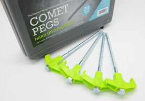 Vanilla Leisure Comet Drill Top Screw Pegs 20 Pack with Free Case for Hard Ground-Tamworth Camping