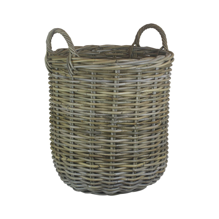 Vanilla Leisure Medium Hessian Tall Round Fireside Rattan Log Basket