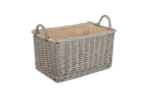 Vanilla Leisure Small Antique Wash Rectangular Hessian Lined Basket-Tamworth Camping