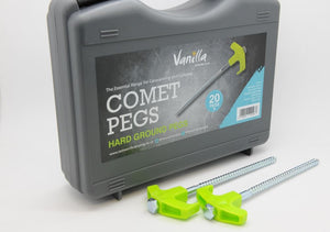 Vanilla Leisure Comet Drill Top Screw Pegs 20 Pack with Free Case for Hard Ground-Tamworth Camping