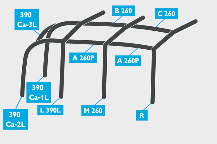 Replacement Air Poles for Kampa Dometic Rally AIR 260 Plus - L/H, Dual Pitch Roof