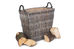 Vanilla Leisure Large Grey Rectangular Log Basket Hessian Lined-Tamworth Camping