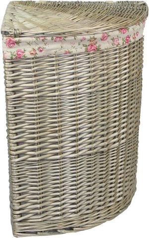 Vanilla Leisure Large Antique Wash Corner Linen Basket With Garden Rose Lining-Tamworth Camping