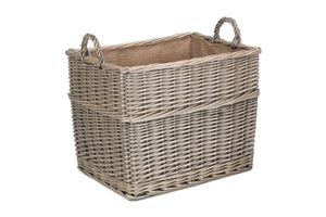 Vanilla Leisure Large Rectangular Lined Wicker Log / Storage Basket-Tamworth Camping