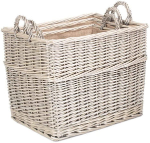 Vanilla Leisure Set of 3 Rectangular Hessian Lined Wicker Log Storage Baskets-Tamworth Camping
