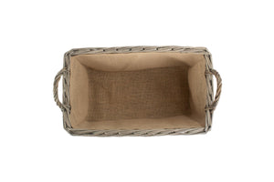 Vanilla Leisure Small Antique Wash Rectangular Hessian Lined Basket-Tamworth Camping