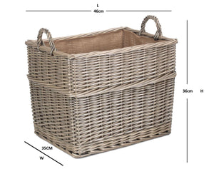 Vanilla Leisure Large Rectangular Lined Wicker Log / Storage Basket-Tamworth Camping