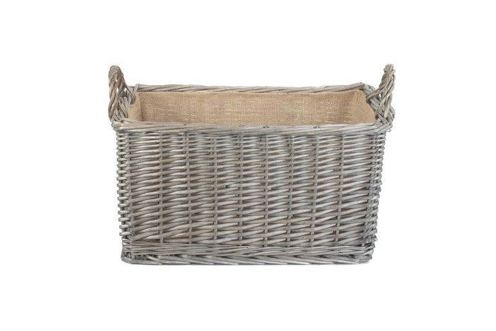 Vanilla Leisure Small Antique Wash Rectangular Hessian Lined Basket