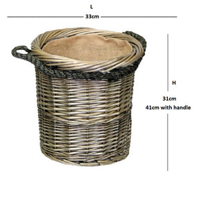 Vanilla Leisure Small Antique Wash Round Rope Handled Log Basket-Tamworth Camping