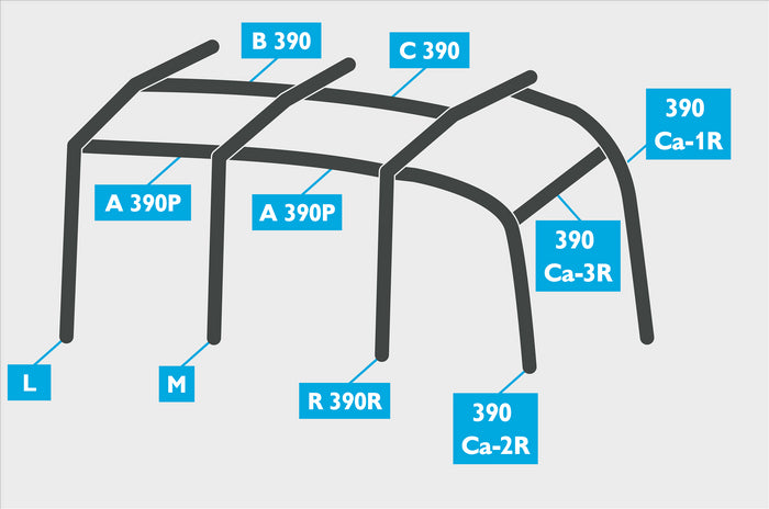 Replacement Air Poles for Kampa Dometic Rally AIR 390 Plus - R/H, Dual Pitch Roof